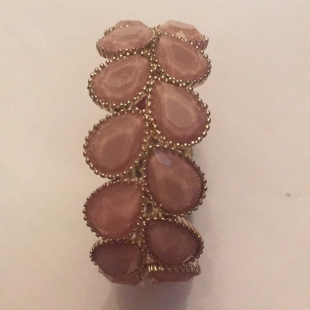 Rose stone Stretchy Bracelet with gold trim